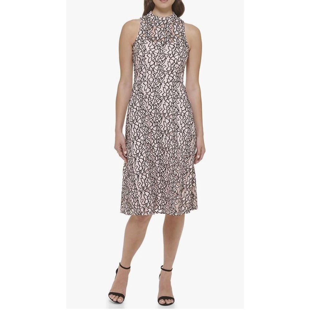 Kensie Womens Sleeveless Fit & Flare High Neck Midi Dress Size 16